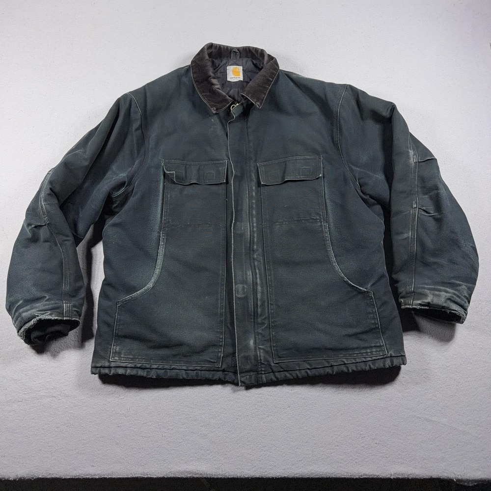 Vintage Carhartt Jacket Mens XL Green Canvas Detroit Distressed Corduroy Collar